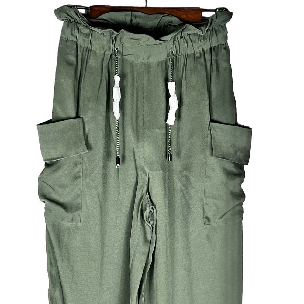 Emporio Armani Olive Paperbag Waist Tapered Cargo Pants size 10 New with Tags - Picture 3 of 15